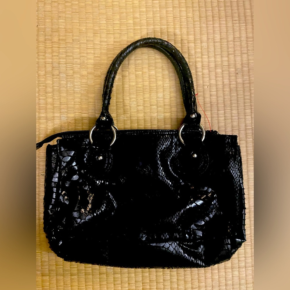 EUC black faux snakeskin small tote bag